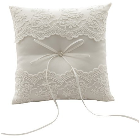 SILKTALK Ringkissen Romantik Hochzeit handgefertigt Satinband Bogen Beige Fliege Ring Kissen Träger Baumwollstickerei21 cm * 21 cm