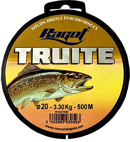 BOBINE NYLON TRUITE RAGOT 500M - 4 TAILLES (Diam 20 - 3.3 Kg)