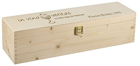 polar-effekt Weinkiste Holzbox mit Gravur – Personalisierte Geschenkbox für Weinflasche Weinpräsent – Aufbewahrungskiste Geschenk zum Geburtstag oder Weihnachten - Motiv in vino Veritas