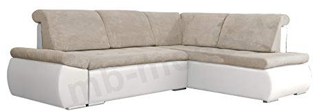 mb-moebel Ecksofa Sofa Eckcouch Couch mit Schlaffunktion und Bettkasten Ottomane L-Form Schlafsofa Bettsofa Polstergarnitur - Bonita (Ecksofa Rechts, Beige + Weiß)