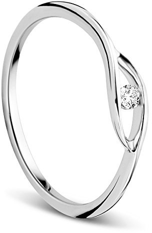 OROVI Ring für Damen Schmuck Weißgold 9 Karat/ 375 Gold Solitär VerlobungsRing mit Diamant Brillant 0.05 ct