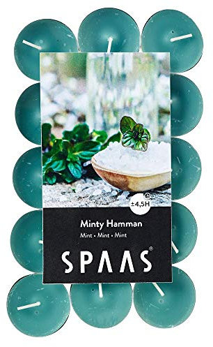 SPAAS 30 Bougies chauffe-plats parfumées, ± 4,5 heures - Minty Hammam, Vert Émeraude