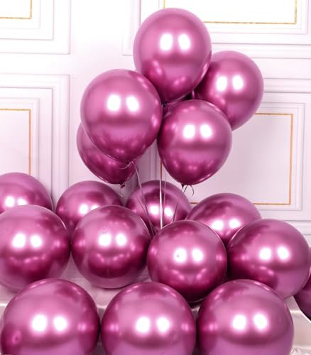 AULE Palloncini Fucsia Metallizzati: 50 Pezzi 30cm Palloncini Elio Fuxia per Feste Rosa Palloncino in Lattice Decorazioni per Baby Shower Matrimonio Compleanno