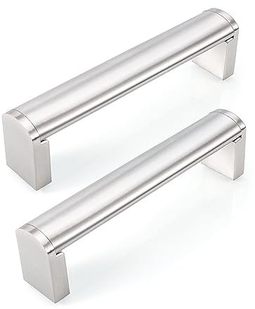 FULGENTE 10 Stück Möbelgriffe Satinierter Nickel 3-3/4'' 96mm Griffe für Küchenschränke Schrankgriffe Edelstahl Schubladengriffe Chrom Türgriffe küchenschrank Kleiderschrank Zieht