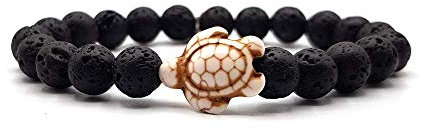 KARDINAL WEIST Lava Perlenarmband mit Howlith Schildkröten Perle, Surfer-Armband für Damen und Herren, Yoga - Aroma Diffusor Armband (M, weiß)
