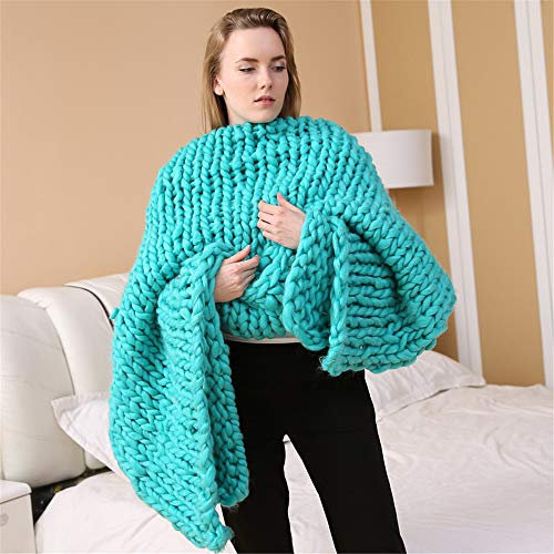 GLITZFAS Gestrickte Decke, Grobe Strickdecke Wolle Garn Arm Stricken werfen Super große klobige Stricken Decke Haustier Bett Stuhl Sofa Yoga Matte Teppich (Grün,120 * 180cm)