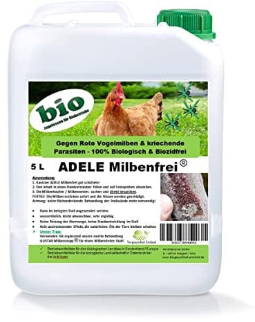 Adele Milbenfrei® 5 kg flüssig gebrauchsfertig, Milbenmittel, altern. zur Kieselgur, gegen rote Vogelmilben, Hühner, Tauben, Wachteln, Geflügel, Pferde - überall wo Milben und Vogelmilben auftauchen