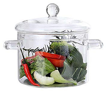 Cacerola de Vidrio Con Tapa 1,2L 1,4L 1,8L - Microondas Resistente al Calor - Tazón de Fideos Instantáneo Para Cocinar - Olla Con Tapa y Asas, Vitrocerámica, Transparente (1.4L)
