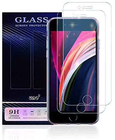 UNO' 2 Unidades Protector Pantalla de Cristal Templado, para IPhone 7, iPhone 8, Protector de Pantalla Compatible Con IPhone IPhone 7, iPhone 8, Vidrio Templado Ultra Resistente 9H.