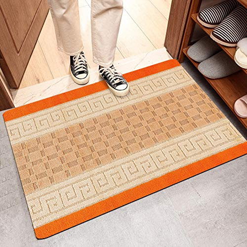 PHP Non Slip Indoor Door Mat, Heavy Duty 40 x 60 cm Waterproof Gel Back Welcome Front Door Mat, Floor Mats for Home, Kitchen and Bedroom Decor -Orange