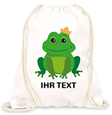 STEMPEL-FABRIK Turnbeutel Weiß mit Aufdruck - Frosch - Personalisiertes Geschenk - Stoffbeutel aus Baumwolle - Sportbeutel - Rucksack mit Tiermotiv - Jutebeutel- Kinderrucksack - Geschenkidee