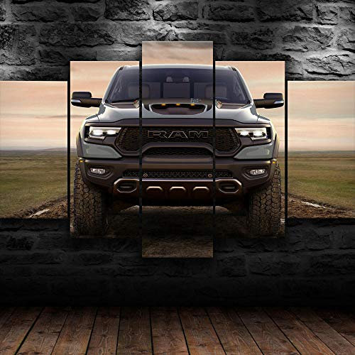 Leinwanddrucke 5 Stück Kunstdruck Wandbild 2021 Ram 1500 TRX LKW Mehrteilig Aufhängen Bilder Für Wohnzimmer Wohnkultur,Hd Gedruckt Rahmen Segeltuch Malerei