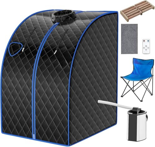 RELAX4LIFE Mini Sauna de Vapor 3L con Temporizador 15-90min y Temperatura Ajustable en 9 Niveles, Sauna Portátil 1000 W con Mando a Distancia y Múltiples Accesorios (Negro)