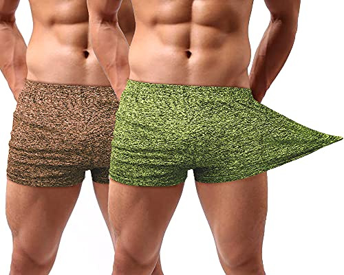 Lehmanlin Sport Shorts Herren Bodybuilding Kurze Shorts Workout Trainingsshorts Schnell Trocken 7,6CM Innennaht (braun & gelb-XL)