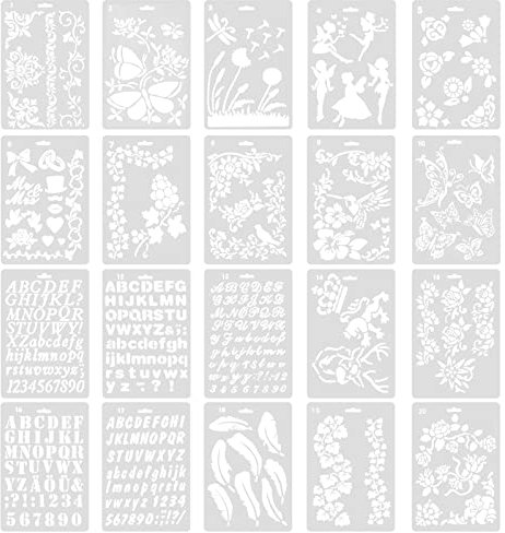 VGOL 20 Stück Blumenschablonen zum Malen Zeichnen Vorlagen Blumen Schmetterling Floral Vorlagen Wiederverwendbare Malschablonen zum Zeichnen auf Holz Leinwand Boden Wand Heimdekoration
