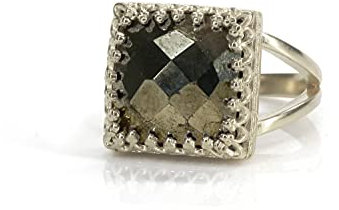 Anemone Schmuck Quadrat Pyrit Ring - Komplizierte Sterling Silber Ringe - Mode Edelstein Ringe, Erklärung Ringe, Jeden Tag Ring, Boho Ringe - Anpassbare Handgemachten Schmuck für Sie
