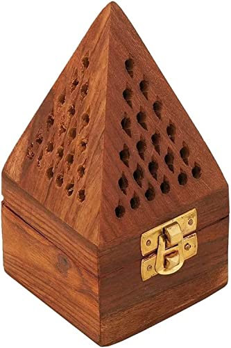 Bless-International Brûleur d'encens traditionnel en bois fait à la main pour aromathérapie, méditation, yoga (12,7 cm, charbon de bois/cône)