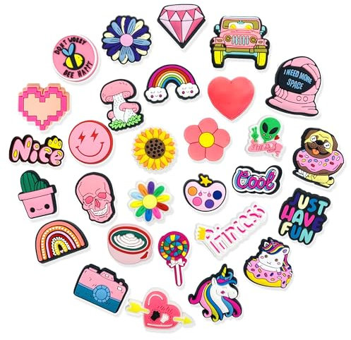 Kinearcharms 30pcs Pink Shoe Charms Magic Garden Shoe Charms Waterptoof Shoes Decoration for Adult Men Women Party Favor Gifts