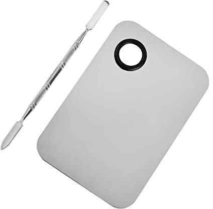 Tavolozza per il trucco da 1 pezzo con fori, in Acciaio INOX, con Spatola per Mescolare Fondotinta, Argento