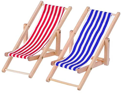 Miniatur Strand Stuhl,Hölzerner Mini Deko Liegestuhl,Puppenhaus Strand Stuhl,Puppenliegestuhl,Strandstuhl,Handyhalter,Miniliegestuhl,Klappstuhl,Stoffsitz,für Puppe Strand Mikrolandschaft DIY Deko