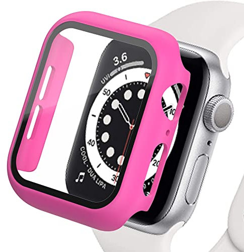 SOLOLUP Cover Compatibile per Apple Watch Series 9/Series 8/Series 7 con Vetro Temperato Pellicola Protettiva,PC Rigido Caso Antiurto Protezione Completa per iwatch 41mm Custodia,Rosa Rossa