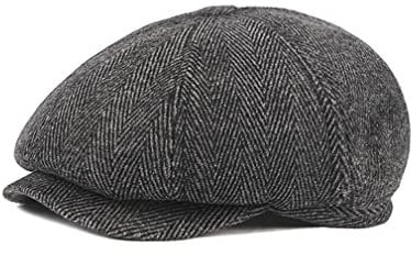 Sleeping forest Schiebermütze mit Ohrenklappen Flatcap Herren Dicker Newsboy Cap mit Klappen Winter Cap 8 Panel Schirmmütze Peaky Winter Fischgräten Schlägermütze Gatsby Cap Retro Schwarz (XXL)