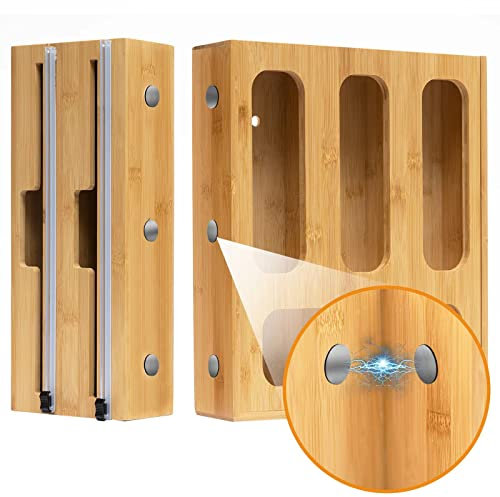 KitchenTell Ziplock Bag Organizer for Kitchen Drawer - Storage Holder for Sandwich Bags, Plastic Bags - Bamboo Filing System