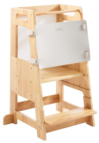 HARPPA Nordo Toddler Kitchen Learning Helper with Adjustable Height and Anti-Slip Protection, Kids Standing Tower with Safety Rail, Wooden Kids Tower with Learning Chalkboard, Natural
