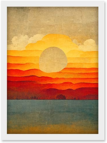 Doppelganger33 LTD Modern Abstract Sunset Seascape Painting Artwork Framed Wall Art Print A4