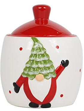 MAZZEO CHRISTMAS Zuccheriera Decorativa Natalizia in Ceramica Bianca e Rossa