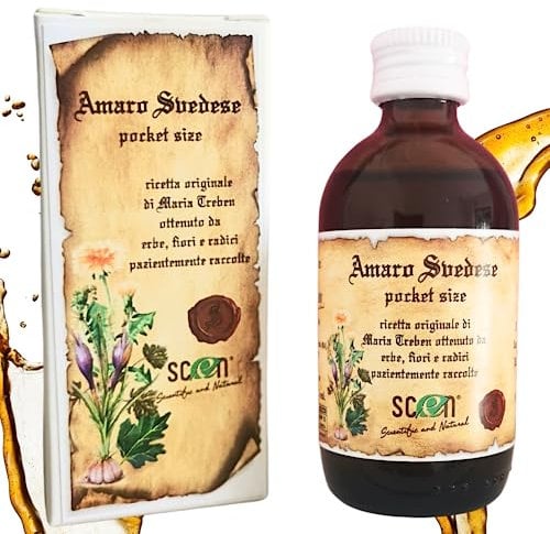 SCEN Amaro Svedese Maria Treben Originale Pocket Size 50 ml da Viaggio Preparato con Erbe Svedesi Naturali Efficace e Concentrato Diuretico Drenante per Gonfiore Addominale 50 ML Made in Italy
