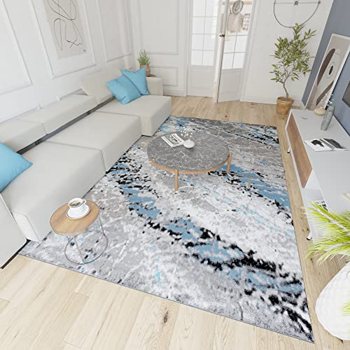 Mazovia Modern Teppich - Kurzflor - Teppich für Wohnzimmer, Schlafzimmer, Esszimmer - ÖKO-TEX Wohnzimmerteppich, Robust und pflegeleicht, Niedrige Florhöhe - Grau Blau 120 x 170 cm