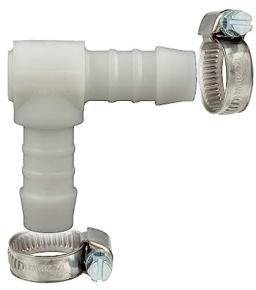 tecuro Schlauchverbinder 90° Winkel Ø 10 mm, mit Edelstahlschlauchschellen - Nylon weiß