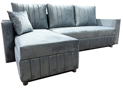 ML Furniture Ltd Sofa mit Schlaffunktion, Model Denwer 226 cm x 150 cm, Wohnlandschaft, Ecksofa Klein, Couch Monolith Stoff Farbe: Grau