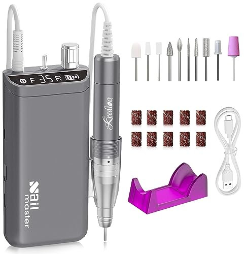 Kredioo 35000RPM Nail Drill, Rechargeable Electric Nail Files for Acrylic Gel Nail, Low Heat Salon Quality E File, Manicure Shaping Nail Care Tools for Beginners, Nail Technician, Grey