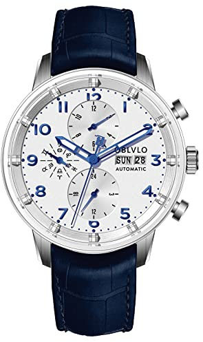 OBLVLO IM-Mut Herrenuhren Multifunktions Automatische Leuchtende Armbanduhr Lederarmband Mechanische wasserdichte Modeuhr für Männer (IM-Mut-YWB)