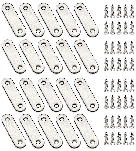 Flat Straight Brackets, 20Pcs Stainless Steel Flat Fixing Brace Brackets for Wood Joining Mending Plates with 40 Screws for Repair Fixing Furniture (56 ×16mm)