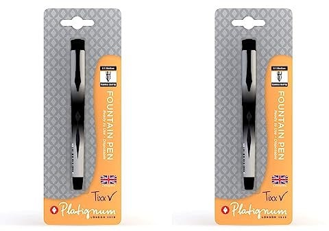 Platignum Tixx Black Fountain Pen [Pack of 2] 2000 Metre Writing Length [Ref: 50506]