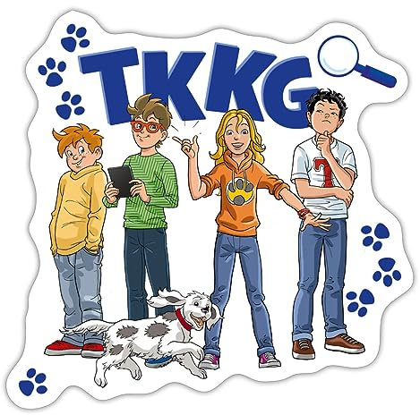 Spreadshirt TKKG Junior Logo Mit Der Bande Und Pfoten Sticker, max. 10x10 cm, 10 x 10 cm, Mattweiß