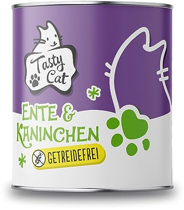 Tasty Cat Nassfutter für Katzen Ente & Kaninchen 6 x 800g. | getreidefrei | zuckerfrei
