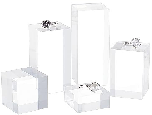 BENECREAT 5pcs Clear Acrylic Cube Display Block 2/4/6/8/10cm Solid Pedestal Stand for Gem & Jewelry Display, Transparent