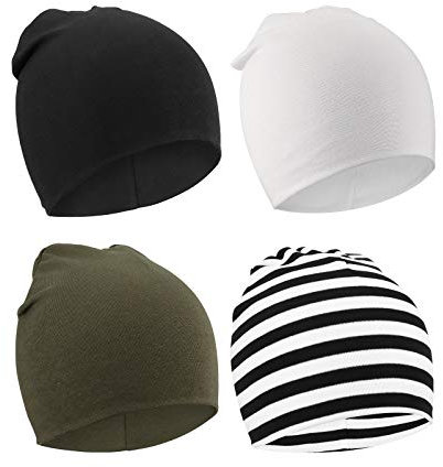 DRESHOW 4 Stücke Unisex Mütze Hut Junge Mütze Frühling Mützchen Kleinkind Wendemütze Jersey Slouch Beanie Bekleidung Unisex Infant Hut Kindergarten Mütze