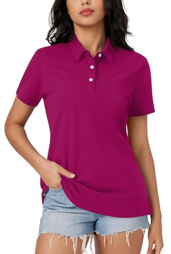 Polo da donna alla moda, con 3 bottoni, a maniche corte, tinta unita, con stampa a righe, modello Heritage Slim Fit, 04-lilla, L