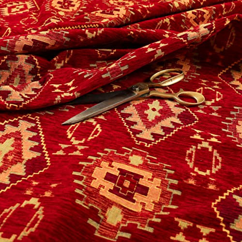 Redbrick Mill Fabrics Schwerer, schwer entflammbarer Polsterstoff mit traditionellem Kelim-Muster und aztekischem Rot (Meterware)