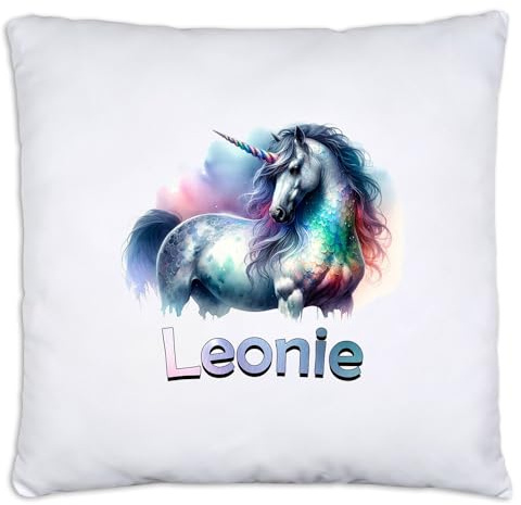 timalo® Personalisiertes Kissen mit Namen | personalisiertes Dekokissen mit Wunschname für Kinder individuelles Geschenk Kissenhülle Einhorn bunt | kissen-ch-12