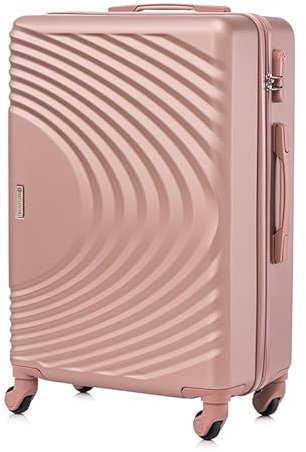 BETLEWSKI - Mittelgroß Koffer Hartschale - Reisekoffer mit 4 Rollen - Leicht Hartschalenkoffer ABS Rollkoffer mit Schloss - Modell SINOPE - Größe 66cm x 42cm x 25cm 63 Liter- Roségold