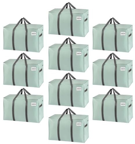 VENO 10 Pack Moving Bags, Moving Supplies, College Packing Storage Boxes with Lids Alternative, Heavy Duty Totes, Extra Large, Sturdy Handles, Zipper, for Packaging (Shiny Light Green, 10 Pack)