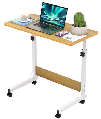 PIPIPOXER 80x40cm Table Roulante pour Lit Canapé, Table d'Appoint Bureau Mobile Réglable en Hauteur 62-90cm, Bureau Informatique 4 Roulante Verrouillable, Table d'Appoint pour Chambre, Bois