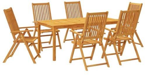 vidaXL Garten Essgruppe 7-TLG., Gartengarnitur mit Klappdesign, Sitzgruppe für Garten Terrasse, Gartentisch Stühle Gartenmöbel, Massivholz Akazie