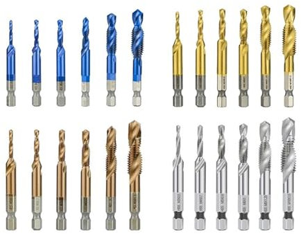 Gewindebohrer Kombigewindebohrer und -satz HSS Sechskantschaft Metrischer Gewindebohrer Maschinengewindebohrer Gewindebohrer Handwerkzeuge M3 M4 M5 M6 M8 10 M12(7pcs silver)